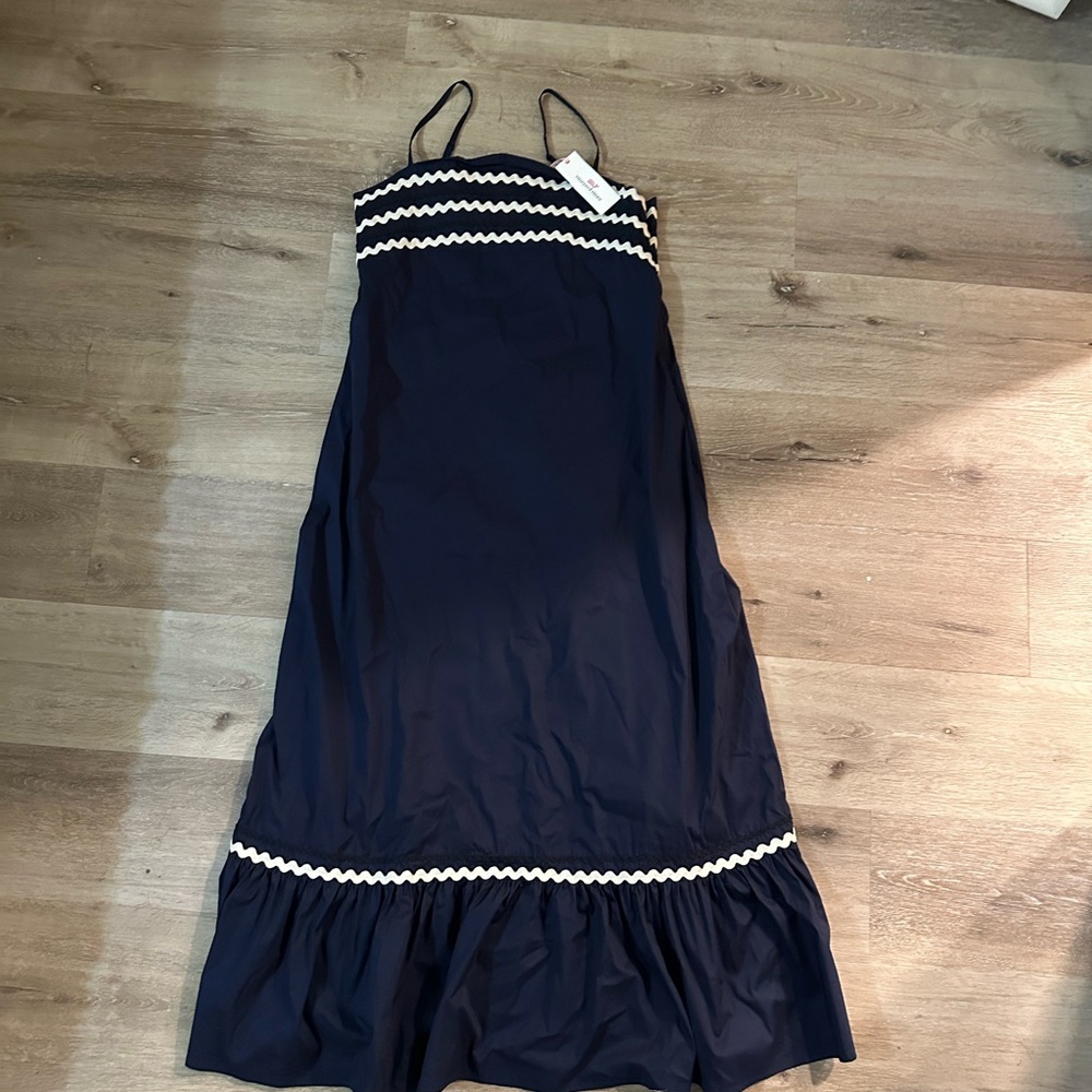 Navy Blue Maxi Dress with White Accents